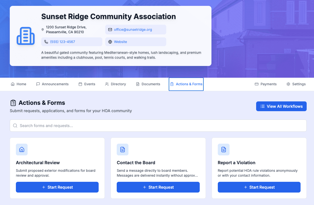 Actions and forms interface
