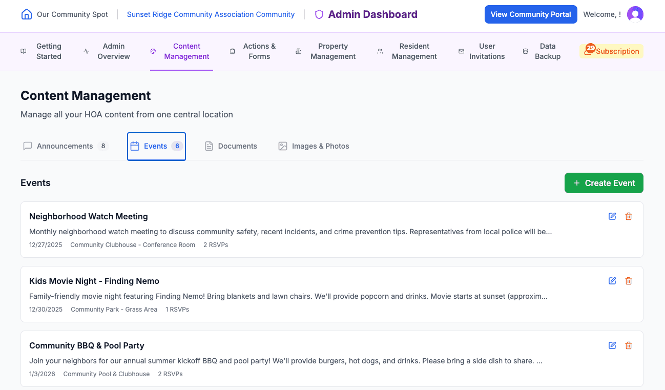 Admin event management